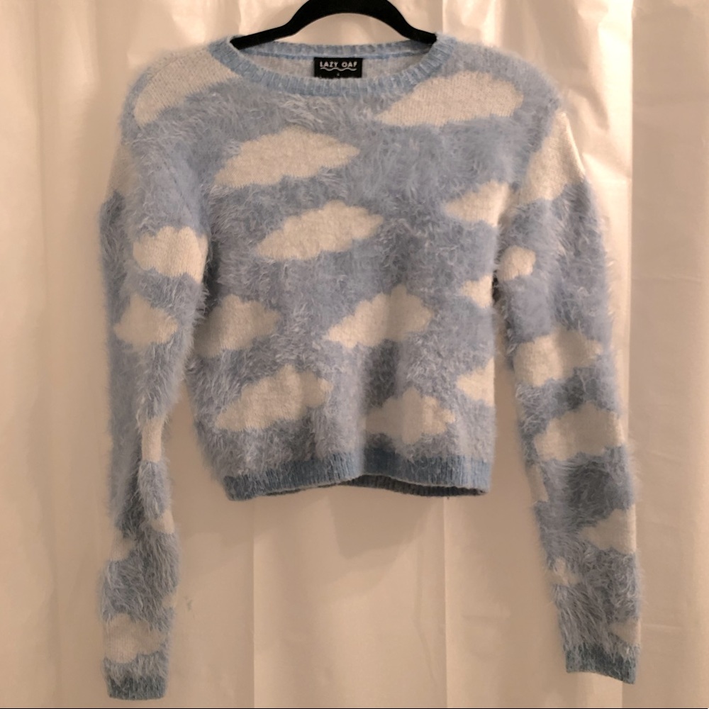 Lazy Oaf light blue clouds sweater